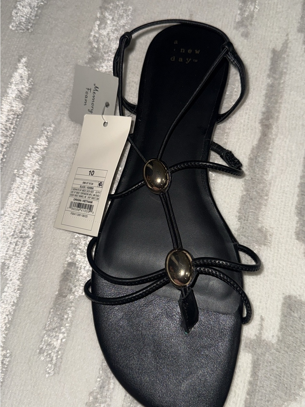 a new day Black Strappy Sandals with Gold Oval Accents
